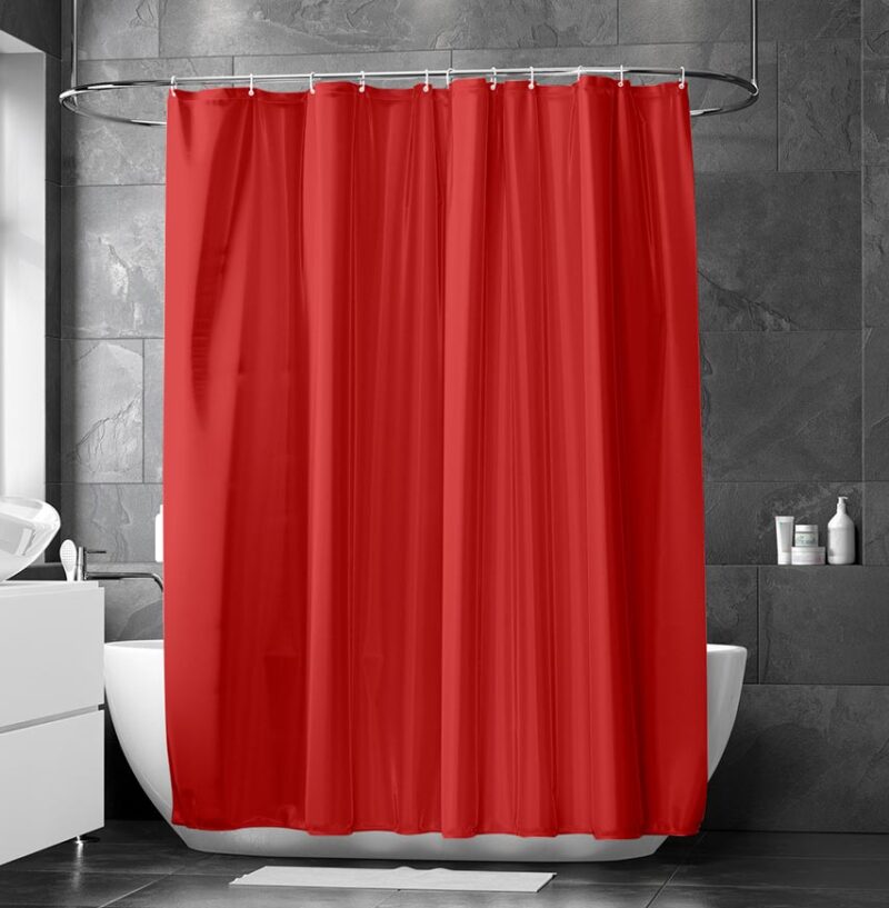 Duschdraperi i textil Extra Large röd serie Match, grå bakgrund Etol
