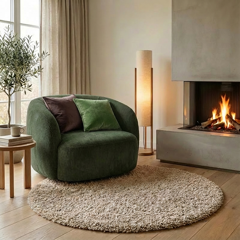 Bomullsmatta Rasta i chenille, XL rund Ø 120 cm Natur - Bild 3